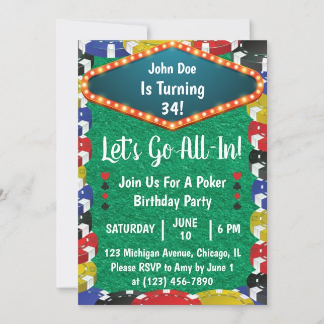 Invitación a la fiesta de cumpleaños de Poker (Anverso)