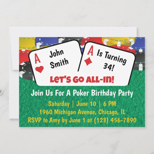 Invitación a la fiesta de cumpleaños de Poker Aces (Anverso)