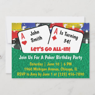 Invitación a la fiesta de cumpleaños de Poker Aces