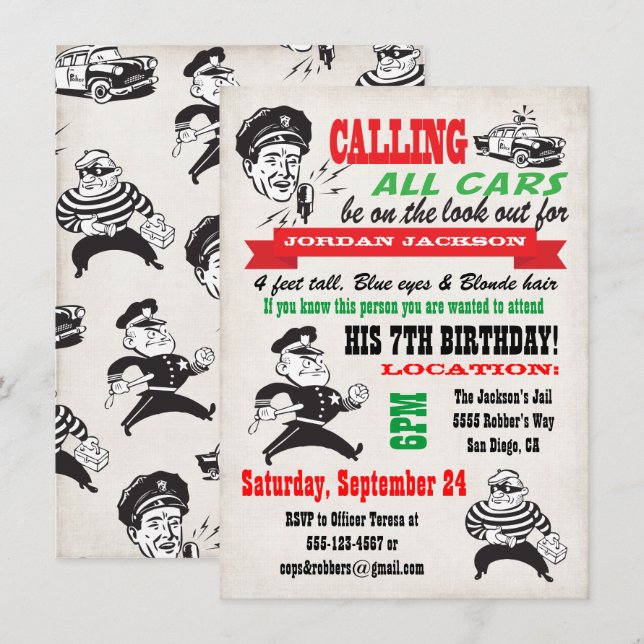Invitación a la fiesta de cumpleaños de policías y (Anverso / Reverso)