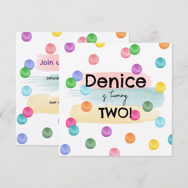Invitación a la fiesta de cumpleaños de Polka Dot (Anverso / Reverso)