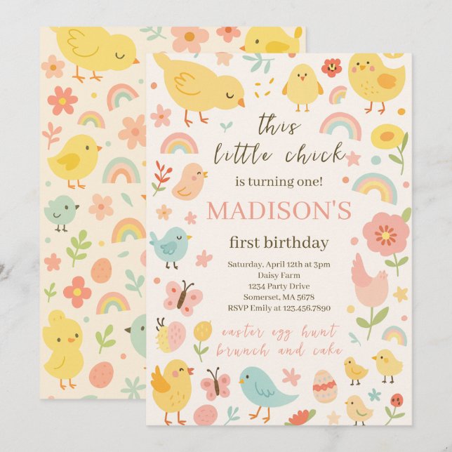 Invitación a la fiesta de cumpleaños de pollos (Anverso / Reverso)