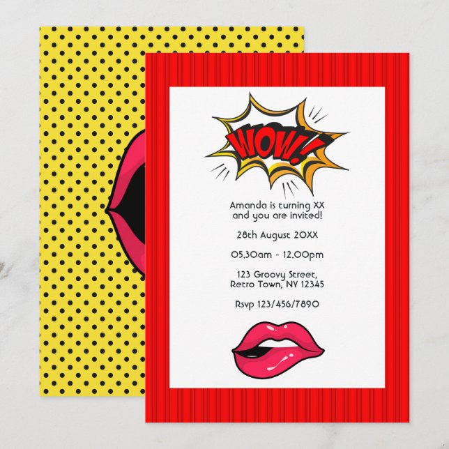 Invitación a la fiesta de cumpleaños de Pop Art Co (Anverso / Reverso)