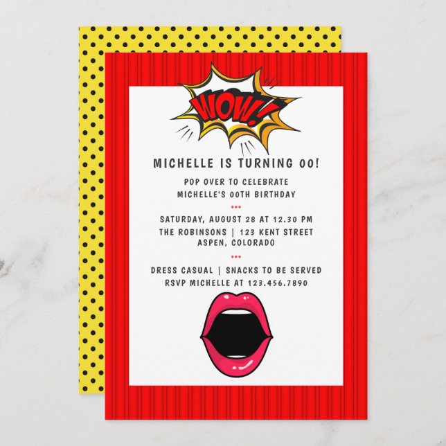 Invitación a la fiesta de cumpleaños de Pop Art Co (Anverso / Reverso)