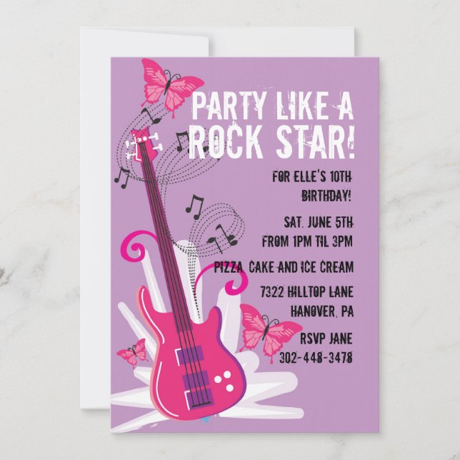 Invitación a la fiesta de cumpleaños de Pop Star (Anverso)