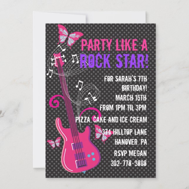 Invitación a la fiesta de cumpleaños de Pop Star (Anverso)