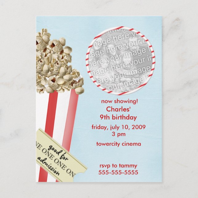 Invitación a la fiesta de cumpleaños de Popcorn (Anverso)