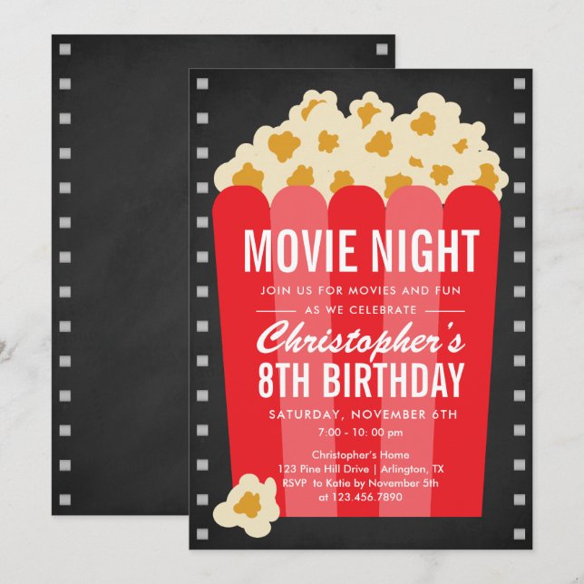 Invitación a la fiesta de cumpleaños de Popcorn Mo (Anverso / Reverso)