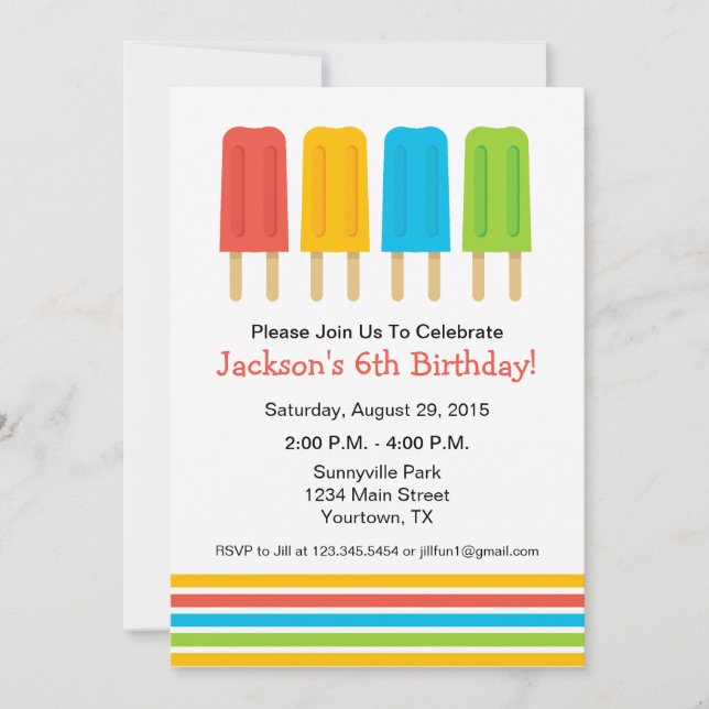 Invitación a la fiesta de cumpleaños de Popsicle (Anverso)