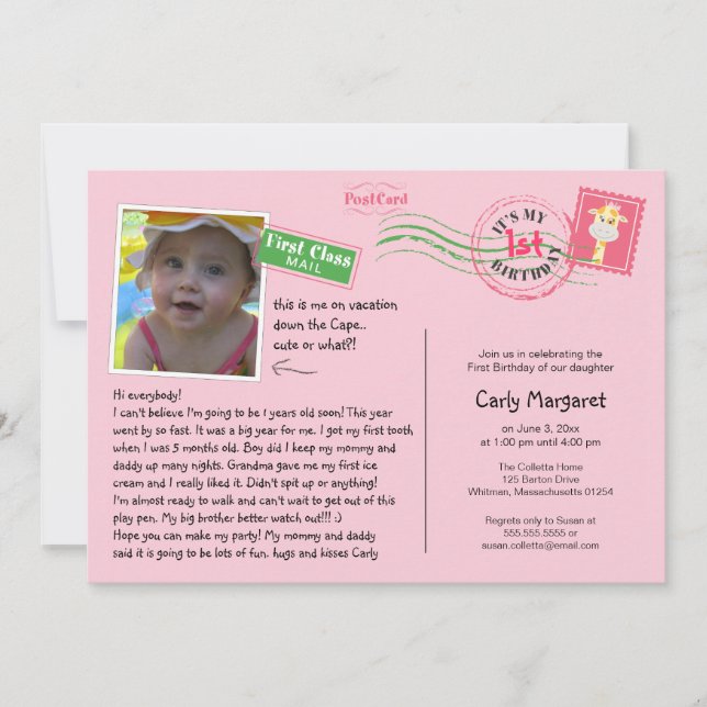 Invitación a la fiesta de cumpleaños de postales d (Anverso)