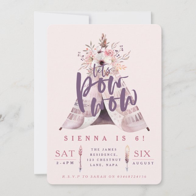 Invitación a la fiesta de cumpleaños de Pow wow te (Anverso)