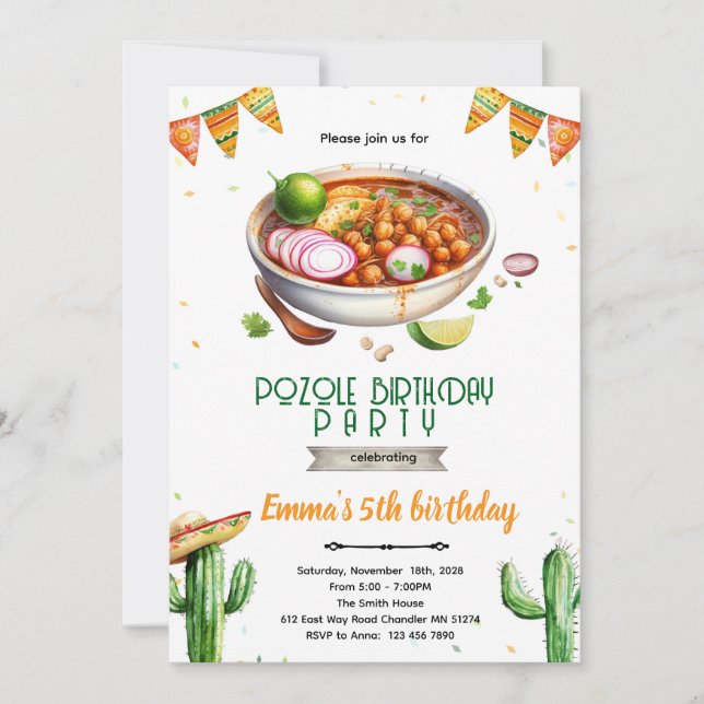 Invitación a la fiesta de cumpleaños de Pozole (Anverso)