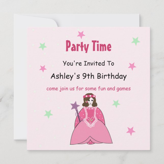 Invitación a la fiesta de cumpleaños de princesa (Anverso)
