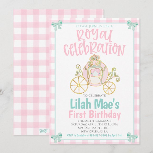 Invitación a la fiesta de cumpleaños de princesa (Anverso / Reverso)