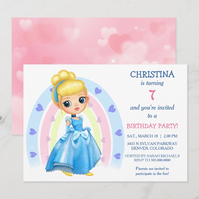 Invitación a la fiesta de cumpleaños de Princesa d (Anverso / Reverso)