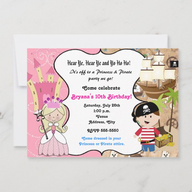 Invitación a la fiesta de cumpleaños de princesa y (Anverso)