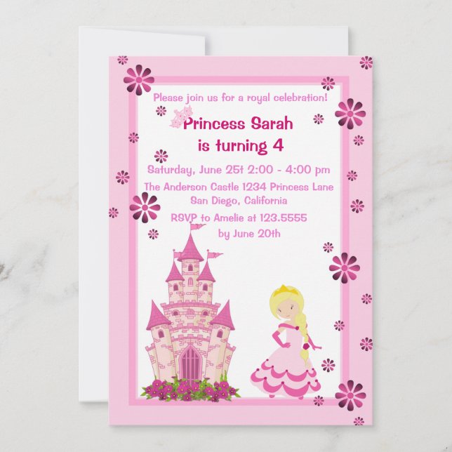 Invitación a la fiesta de cumpleaños de Princesa y (Anverso)