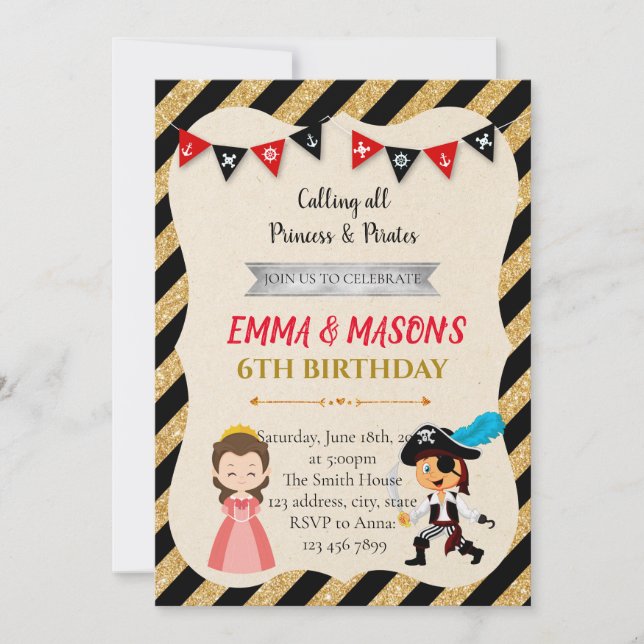 Invitación a la fiesta de cumpleaños de princesas  (Anverso)
