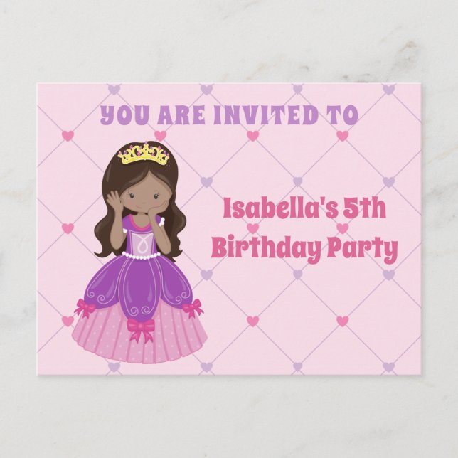 Invitación a la fiesta de cumpleaños de princesas  (Anverso)
