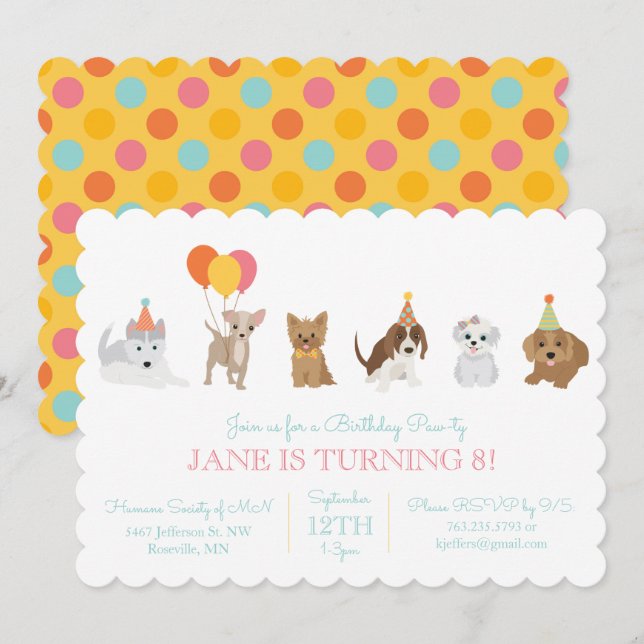 Invitación a la fiesta de cumpleaños de Puppy (Anverso / Reverso)