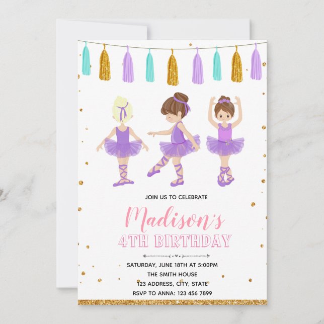 Invitación a la fiesta de cumpleaños de Purple Bal (Anverso)