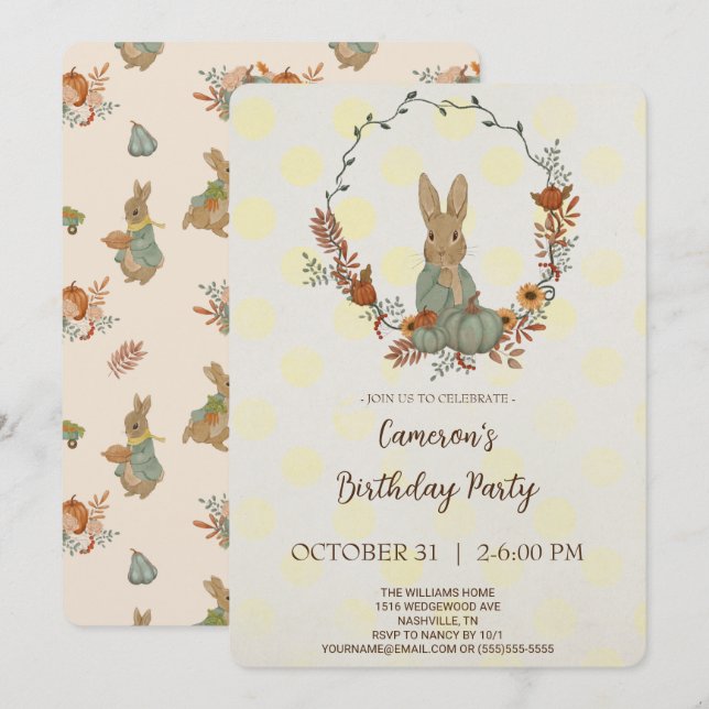 Invitación a la fiesta de cumpleaños de Rabbit Pet (Anverso / Reverso)