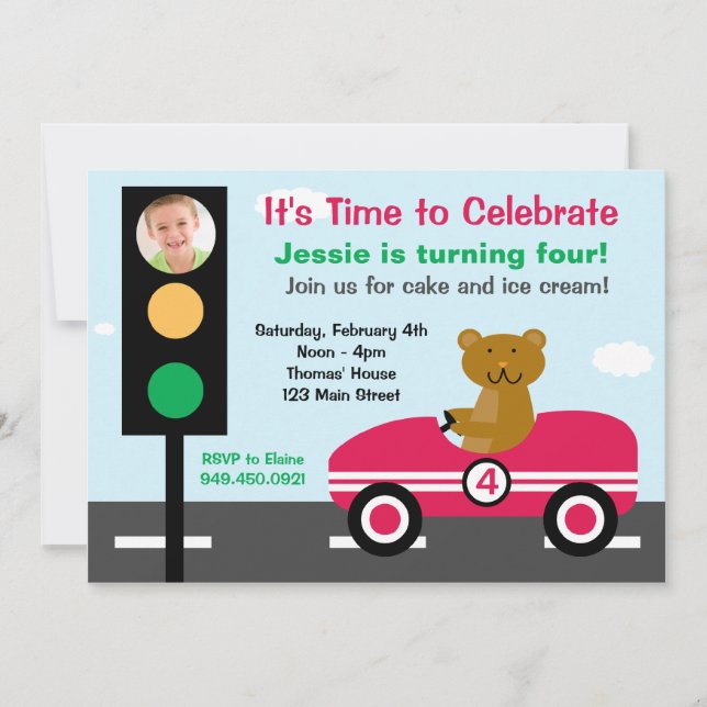 Invitación a la fiesta de cumpleaños de Race Car (Anverso)