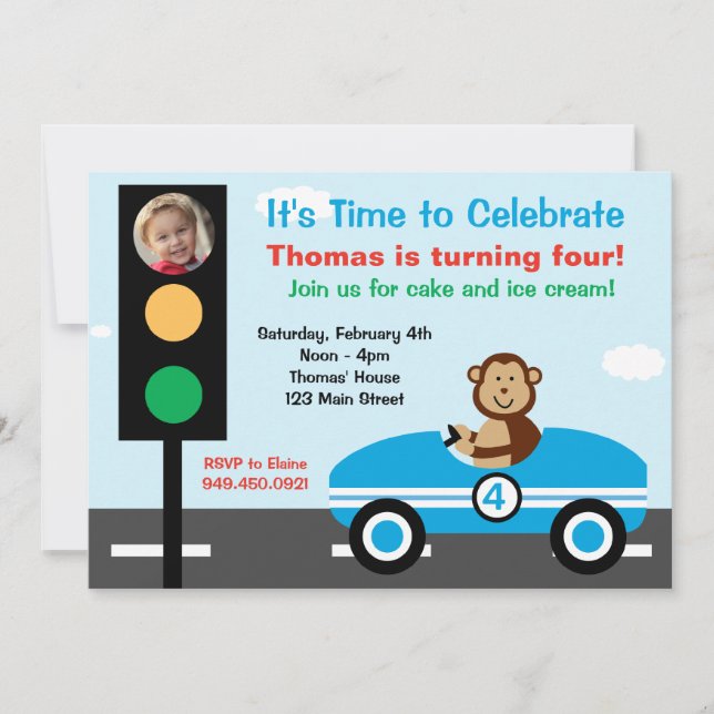 Invitación a la fiesta de cumpleaños de Race Car (Anverso)