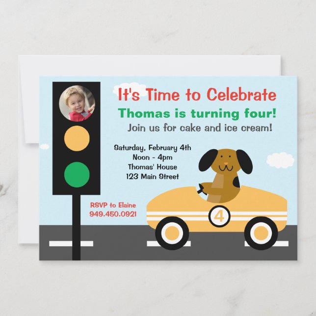 Invitación a la fiesta de cumpleaños de Race Car (Anverso)