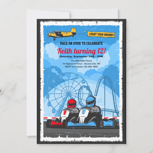 Invitación a la fiesta de cumpleaños de Race Car (Anverso)
