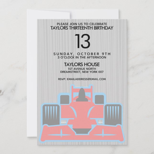 Invitación a la fiesta de cumpleaños de Race Car (Anverso)