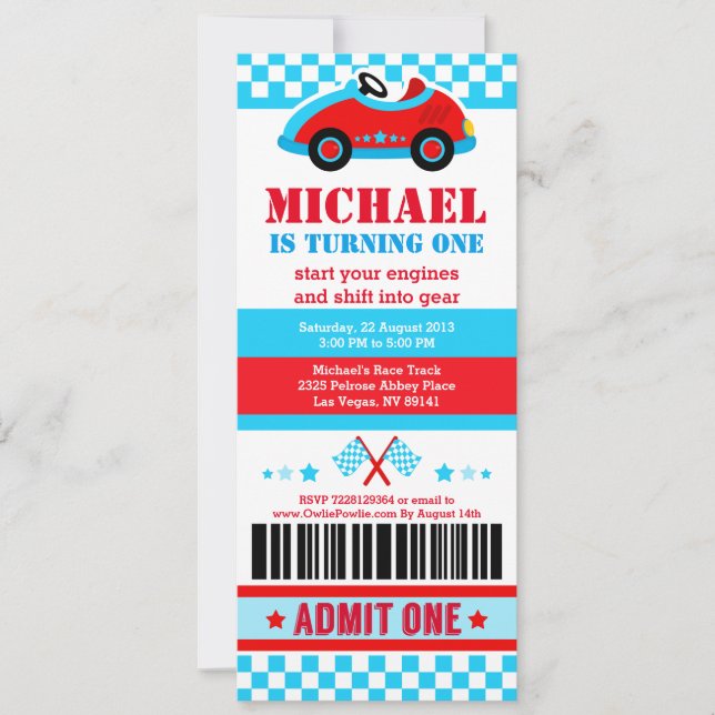 Invitación a la fiesta de cumpleaños de Race Car T (Anverso)