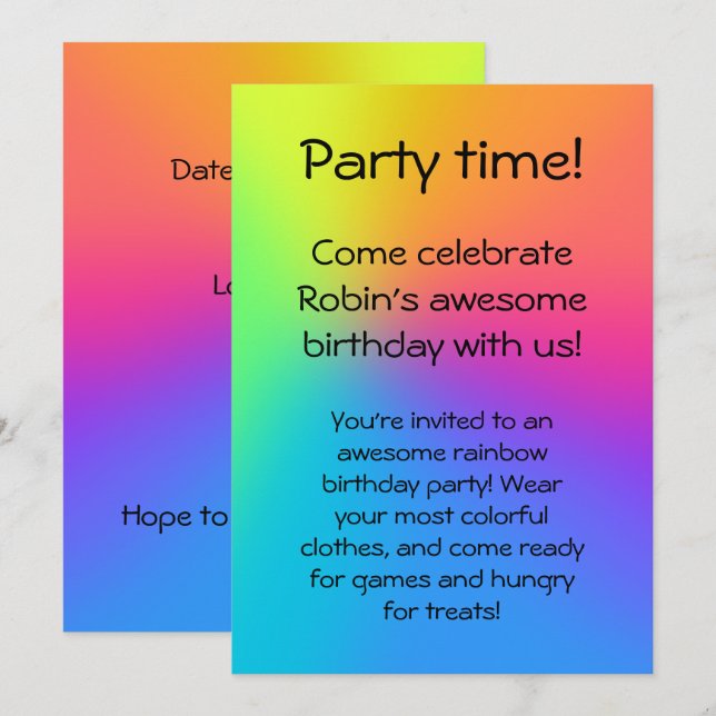 Invitación a la fiesta de cumpleaños de Rainbow Om (Anverso / Reverso)
