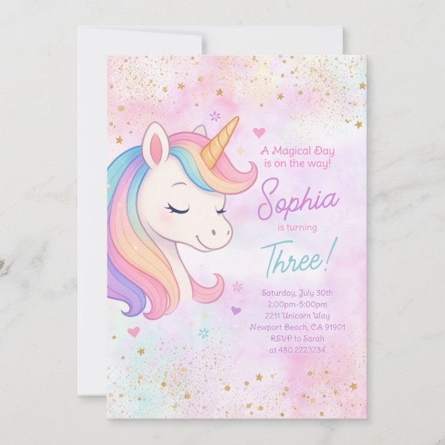 Invitación a la fiesta de cumpleaños de Rainbow Un (Anverso)
