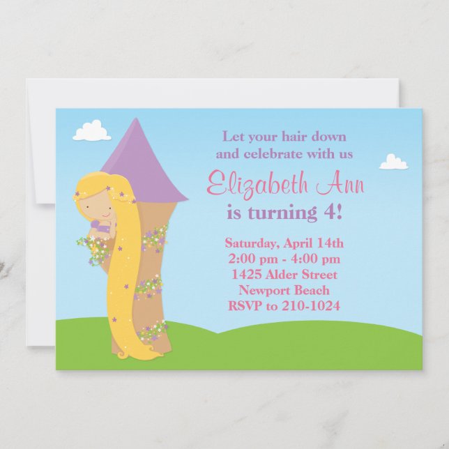 Invitación a la fiesta de cumpleaños de Rapunzel (Anverso)