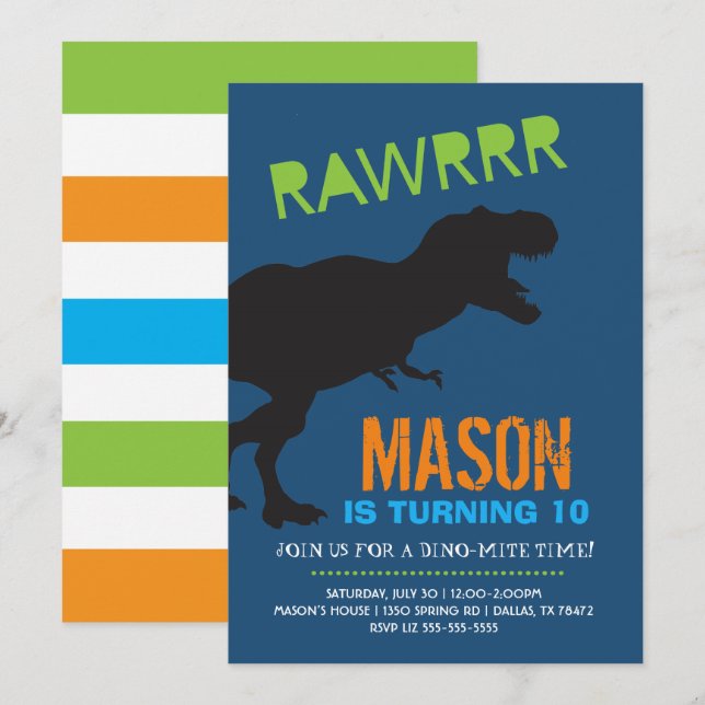 Invitación a la fiesta de cumpleaños de Rawr Dinos (Anverso / Reverso)