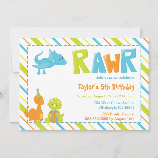 Invitación a la fiesta de cumpleaños de RAWR Dinos (Anverso)