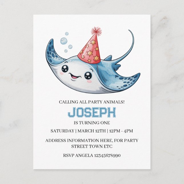 Invitación a la fiesta de cumpleaños de raya en la (Anverso)
