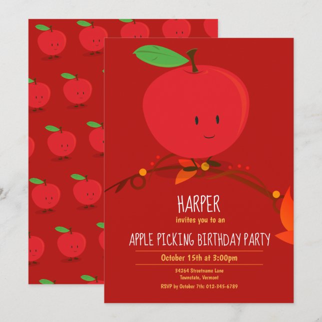 Invitación a la fiesta de cumpleaños de Red Apple  (Anverso / Reverso)