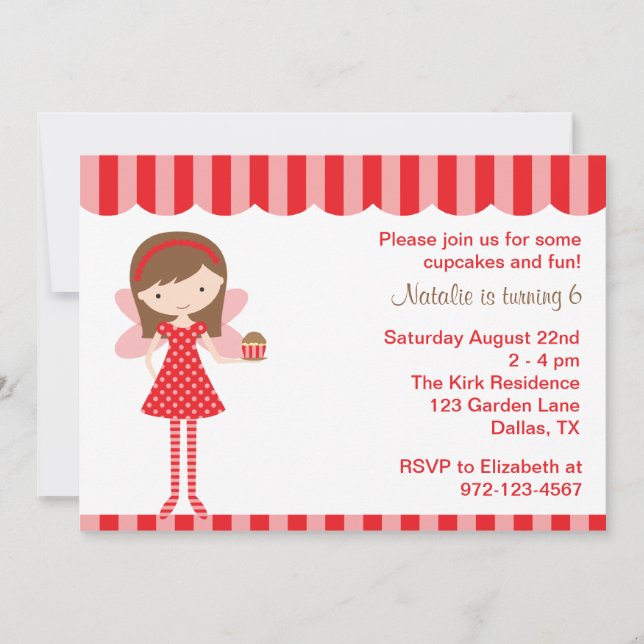 Invitación a la fiesta de cumpleaños de Red Cupcak (Anverso)