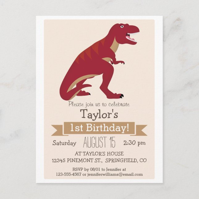 Invitación a la fiesta de cumpleaños de Red T-Rex  (Anverso)