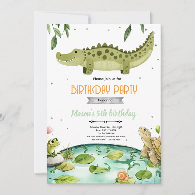 invitación a la fiesta de cumpleaños de reptiles d (Anverso)
