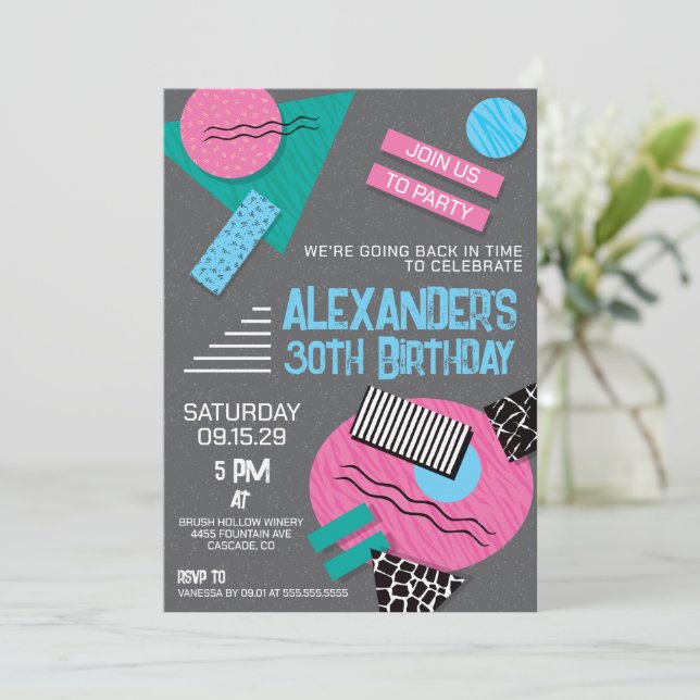 Invitación a la fiesta de cumpleaños de Retro 90 (Anverso de pie)