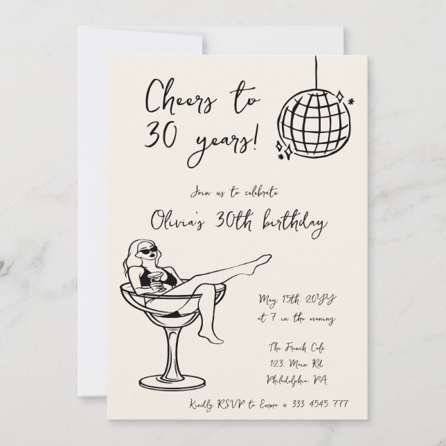 Invitación a la fiesta de cumpleaños de Retro Marg (Anverso)