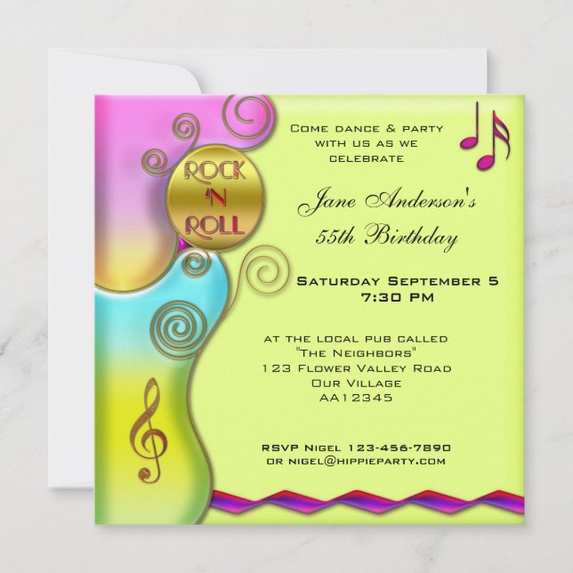 Invitación a la fiesta de cumpleaños de Retro Rock (Anverso)