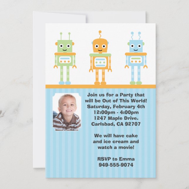 Invitación a la fiesta de cumpleaños de Robot (Anverso)