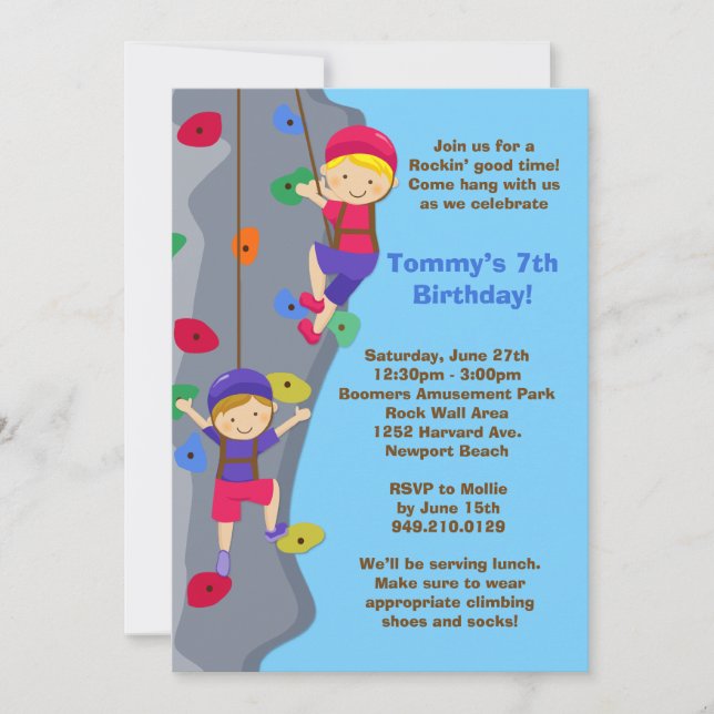 Invitación a la fiesta de cumpleaños de Rock Wall (Anverso)