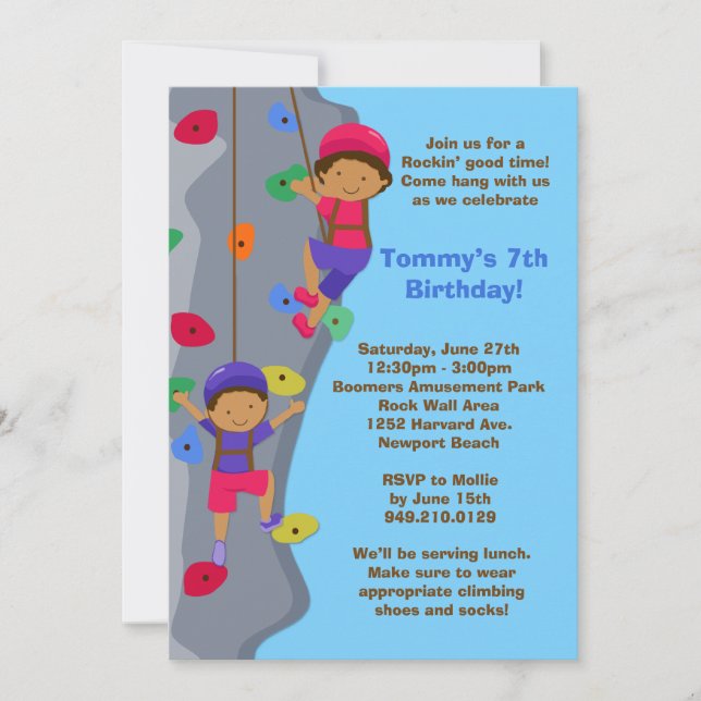 Invitación a la fiesta de cumpleaños de Rock Wall (Anverso)