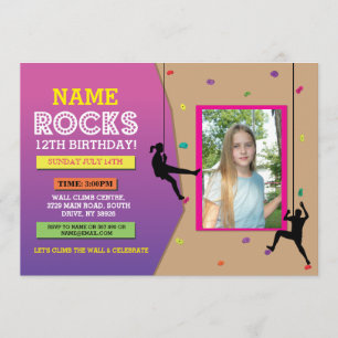 Invitación a la fiesta de cumpleaños de Rock Wall 