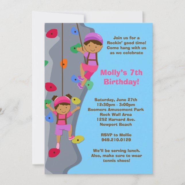 Invitación a la fiesta de cumpleaños de Rock Wall (Anverso)